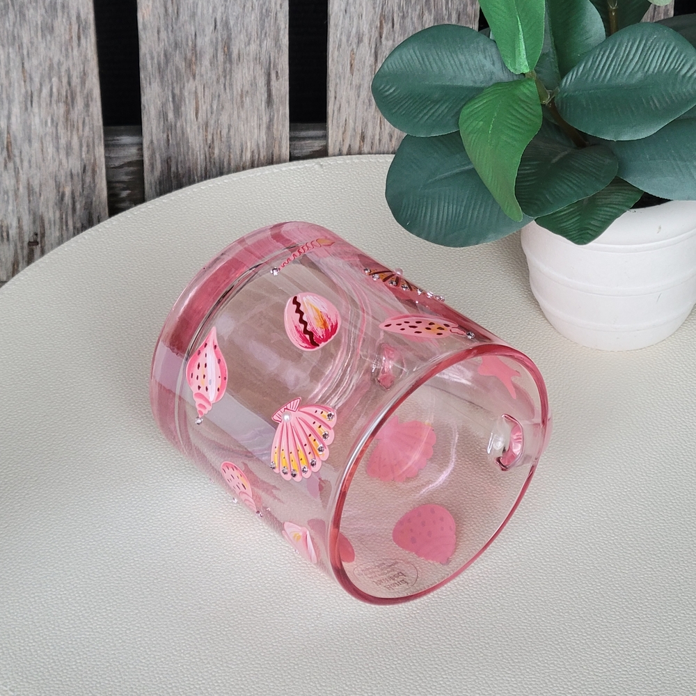 Seashells & Rhinestones Handpainted Pink Transparent Glass Mug - Picture 11 of 11